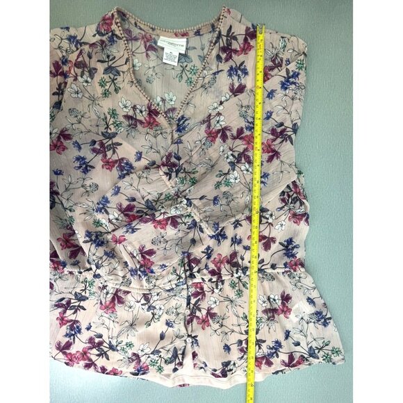 LIZ CLAIBORNE Petite Blouse Women's Floral Sheer Button up W/ cami PL - Picture 13 of 14